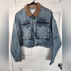 Women Juniors Arizona Jean Company Women's Blue Denim Jacket with Brown Collar